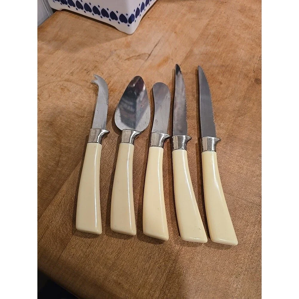 Set of 5 Vintage MCM Sheffield England Lifetime Cutlery Flatware Cheese Knives